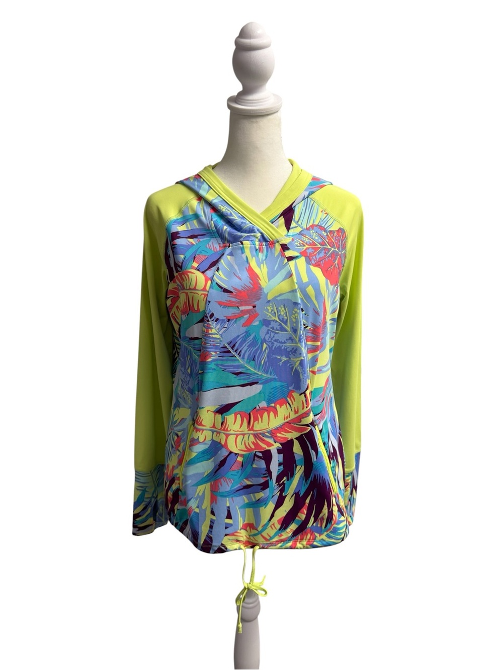 Title Nine Sunbuster Hooded Pullover Rashguard Tropical Floral Top Green Medium